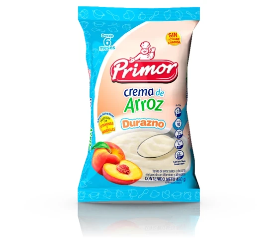 [H376] PRIMOR CREMA ARROZ DURAZNO 450 G (BOLSA) x 16 Uds.